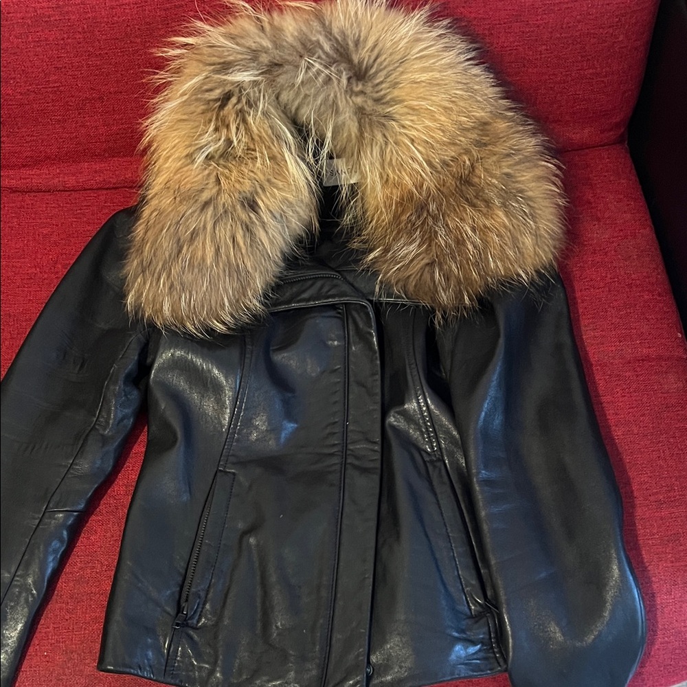Black Leather Jacket with Fur Collar